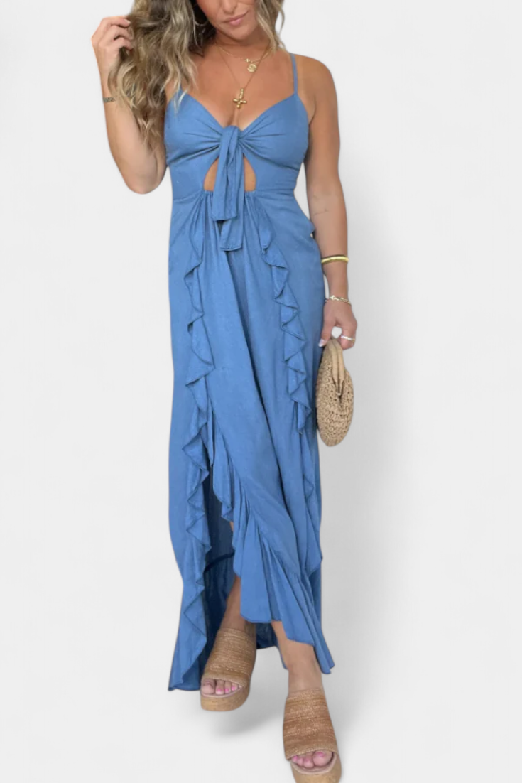 Kailani Ruffle Maxi Dress with Front Knot