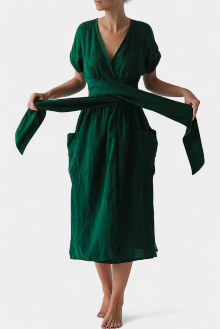 Cressida Cotton Dress with V-Neck and Adjustable Waist