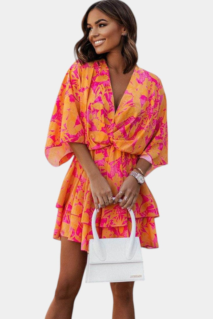 Eliza Mini Dress with Front Knot and Ruffles