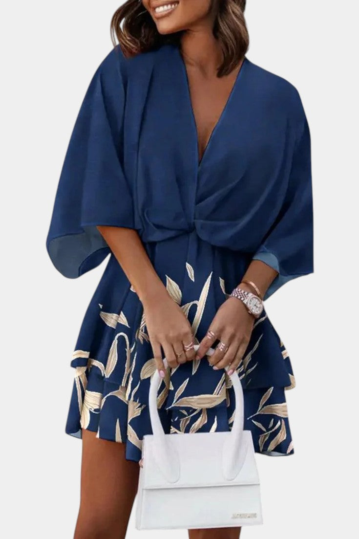 Eliza Mini Dress with Front Knot and Ruffles