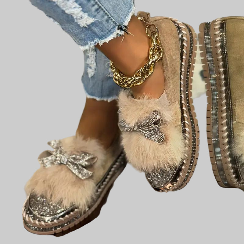 Crystal Bow comfortable loafers – shine and support