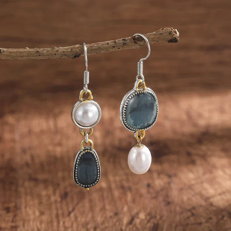 Retro Earrings Made of Natural Blue Stone